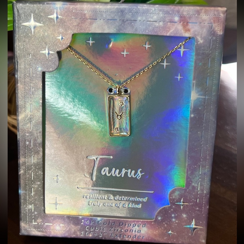 NWT! 14k Gold Plate Cubic Zirconia Zodiac Sign Necklace Taurus